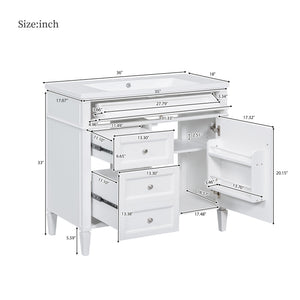 English Elm 36'' Modern Bathroom Vanity with Mirror Cabinet and Sink, Spacious Storage, Soft-Close Doors & Drawers White SW000134AAK-3