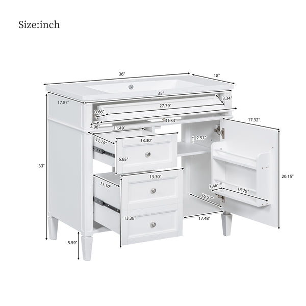 English Elm 36'' Modern Bathroom Vanity with Mirror Cabinet and Sink, Spacious Storage, Soft-Close Doors & Drawers White SW000134AAK-3