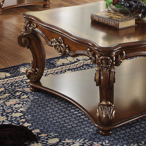 English Elm Cherry Scrolled End Table with Bottom Shelf, Cherry Finish Square Top, Elegant Trim, Storage Surface B062P209123