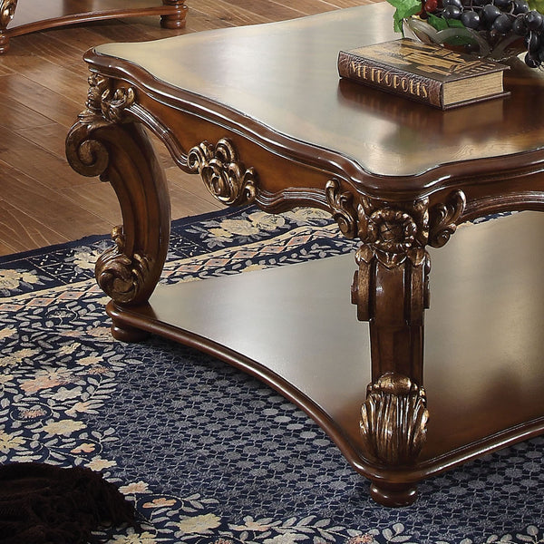 English Elm Cherry Scrolled End Table with Bottom Shelf, Cherry Finish Square Top, Elegant Trim, Storage Surface B062P209123