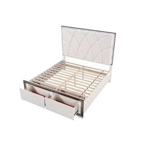 English Elm Fabio Contemporary Queen 5Pc Bedroom Set With Led Lighting, Diamond Accents & White Wood Finish P1 B009S01809-GIGA