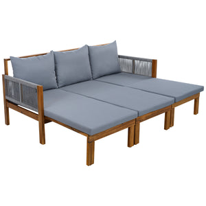 English Elm Outdoor Acacia Wood Dining Set Seats Six with Cushioned Armrest Chairs for Patio Grey,Natural Wood N719Z000220E