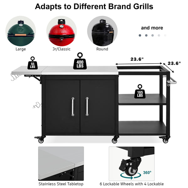 English Elm K&k Stainless Steel Outdoor Grill Cart with Cabinet Drop Leaf and Swivel Casters N707P397500B