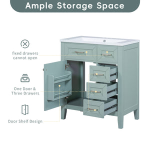 English Elm 30" Green Bathroom Vanity With Sink Combo - Modern Design, Solid Wood, Ample Storage & Easy Install N725S999222F
