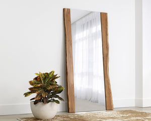 Sunpan Fontana Floor Mirror with Rustic Live-Edge Acacia Wood Frame and Anti-Tip Kit for Glamorous Décor Natural