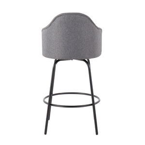 English Elm Ahoy Modern Counter Stool Set Of 2 In Black Metal & Grey Fabric - Stylish, Durable & Compact Design B202S00153