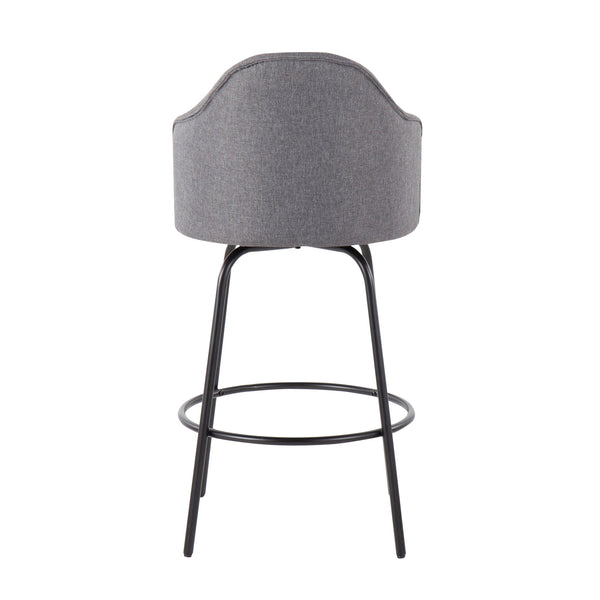 English Elm Ahoy Modern Counter Stool Set Of 2 In Black Metal & Grey Fabric - Stylish, Durable & Compact Design B202S00153