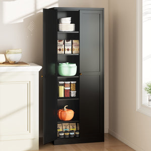 English Elm 61" Matte Black Steel Freestanding Pantry Cabinet with 4 Adjustable Shelves Modern Farmhouse T2398P465984