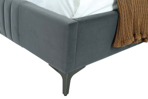 English Elm 48" Full Velvet Upholstered Bed Channel Tufted Headboard Mid-century Modern Bedroom Grey B365S00156