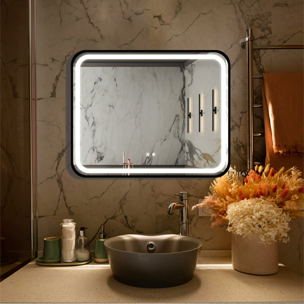English Elm 40x32 Black Metal Frame Led Bathroom Vanity Mirror Dimmable Anti-fog Wall Mounted W1992121014