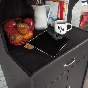 English Elm Microwave/Kitchen Cart Black finish with Drawer, Cord Management, Adjustable Shelf & Casters for Small Spaces B356P402799