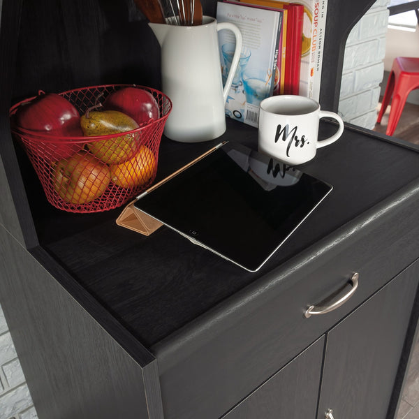 English Elm Microwave/Kitchen Cart Black finish with Drawer, Cord Management, Adjustable Shelf & Casters for Small Spaces B356P402799