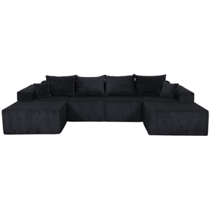 English Elm 6-Piece Modular U-Shaped Sectional Sofa with Chaise Convertible Corduroy Comfort and Secure Base Black W3163S00040