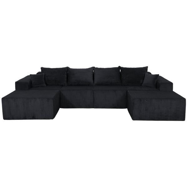 English Elm 6-Piece Modular U-Shaped Sectional Sofa with Chaise Convertible Corduroy Comfort and Secure Base Black W3163S00040