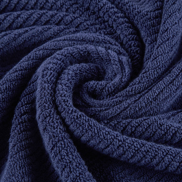 JLA Home Madison Park - 100% Cotton Diagonal Ribbed Hand Towel — Plush Zero-Twist 506 GSM Quick-Dry Luxury for Home Spa Navy MP73-8862