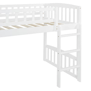 English Elm Twin Loft Bed with Built in Slide Ladder Pine Wood Frame Kids Bedroom White N708P242135K