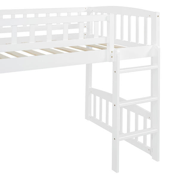 English Elm Twin Loft Bed with Built in Slide Ladder Pine Wood Frame Kids Bedroom White N708P242135K