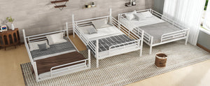 English Elm Twin Triple Metal Bunk Bed Matte Powder Coated Frame with Full Safety Guardrails Light White W1580S00581