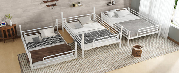 English Elm Twin Triple Metal Bunk Bed Matte Powder Coated Frame with Full Safety Guardrails Light White W1580S00581
