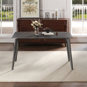 English Elm 55.12" Modern Artificial Stone Dining Table With Dark Grey Metal Legs - Seats 6 For Stylish Gatherings W1535S00519
