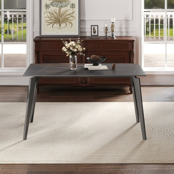 English Elm 55.12" Modern Artificial Stone Dining Table With Dark Grey Metal Legs - Seats 6 For Stylish Gatherings W1535S00519