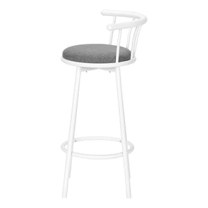 English Elm Barstool, Set of 2 with 360° Swivel, Cushioned Grey Fabric Seats, Sturdy Metal Frame, Contemporary Comfort White 30 L x 23 W x 12 H B2710P219019