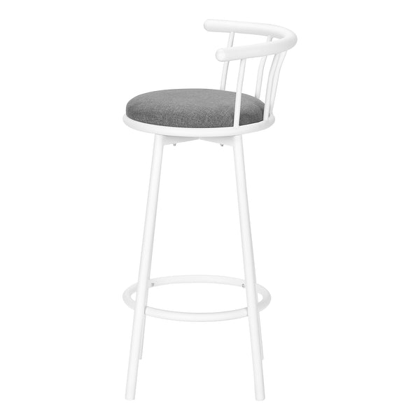 English Elm Barstool, Set of 2 with 360° Swivel, Cushioned Grey Fabric Seats, Sturdy Metal Frame, Contemporary Comfort White 30 L x 23 W x 12 H B2710P219019