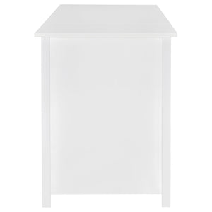 English Elm Rayna White High Gloss Lift-Top 60" Office Desk with 4 Easy-Glide Drawers & Brushed Zinc Hardware B062P351422