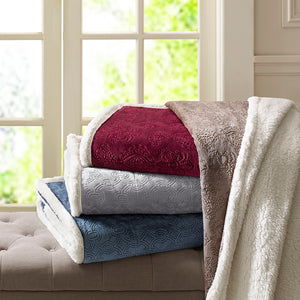JLA Home Madison Park - Oversized Textured Plush Throw for Luxurious Warmth and Dual-Sided Berber Comfort, Machine Washable Tan MP50-3252