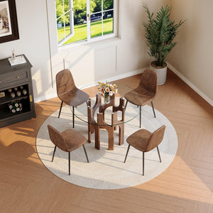 English Elm Round Tempered Glass Dining Table Sculptural Geometric Mdf Base Seats Four Compact Walnut W3875P387156