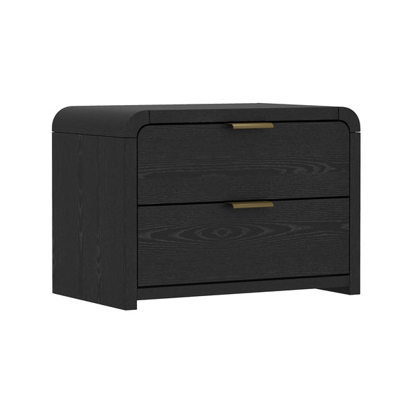 English Elm Grace 28" Nightstand Black & Gold – Modern MDF Bedside Table with 2 Soft-Close Drawers, Chic Glam Handles B365P400011