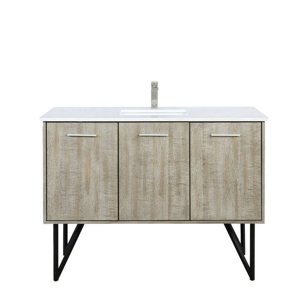 English Elm Rustic Acacia Bath Vanity 48" W X 20" D, White Quartz Top & Brushed Nickel Faucet For Modern Charm B2731P259619-GIGA