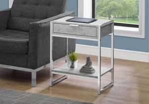 English Elm Accent Table With Storage Drawer - Modern Grey Laminate & Chrome Metal, Versatile For Living Spaces B2710P219305
