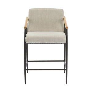 English Elm Christopher Knight Home® - Counter Stool Mid-Century Modern Set of 2 with Metal Frame, Soft Cushions & Solid Wood Armrests Beige,Espresso N771P247153M