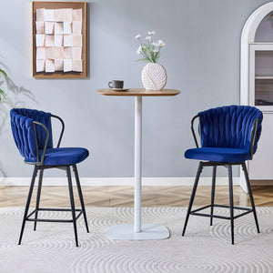 English Elm Set of 2 Velvet Counter Stools Woven Rope Backrest Padded Seat for Kitchen Island W3875P388493