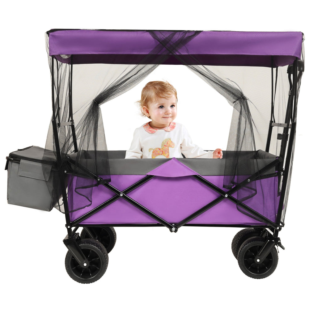 English Elm 480lbs Foldable All-terrain Wagon with Canopy Mosquito Net for Camping Outdoor W2932P253226
