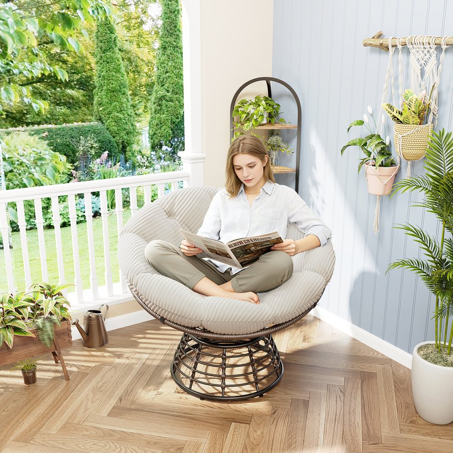 English Elm Comfortable Wicker Papasan Swivel Chair Rattan Frame with Plush Corduroy Cushion W640P443555