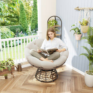 English Elm Comfortable Wicker Papasan Swivel Chair Rattan Frame with Plush Corduroy Cushion W640P443555