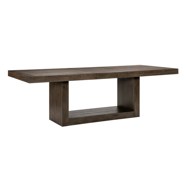 English Elm Contemporary Acacia Veneer Extension Dining Table Seats 8 with Pedestal Base B011S01601