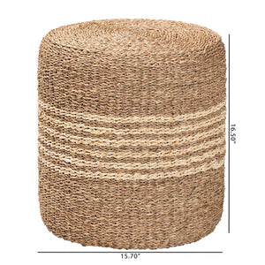 English Elm Bohemian Woven Rattan Round Footstool with Cushion for Living Room Boho Decor B2750P467704