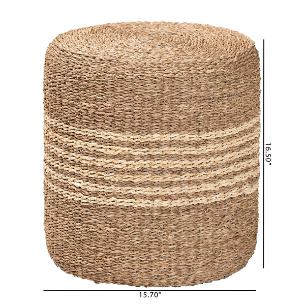 English Elm Bohemian Woven Rattan Round Footstool with Cushion for Living Room Boho Decor B2750P467704
