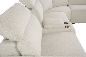 English Elm Dayana Beige Boucle Power Recliner Sectional Sofa for 5 with Dual Power Recliners, Cupholders, Storage, Adjustable Headrests, Cozy D27 Foam B2726S00119