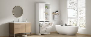 English Elm [video] Freestanding 68 Inch Tall Storage Cabinet with Tilt Out Hampers and Soft Close Door White N759S427900K