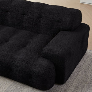 English Elm [video]87.4-inch Cloud Series Chenille Three-seater Sofa with Tufted Square Arms for Living Rooms Black W3505P383950