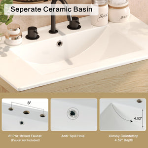 English Elm Christopher Knight Home® - 60" Double Sinks Bathroom Vanity Set with Two Ceramic Basins, Soft-Close Drawers, Sleek Handle-Free Design Natural Wood N817P280550N
