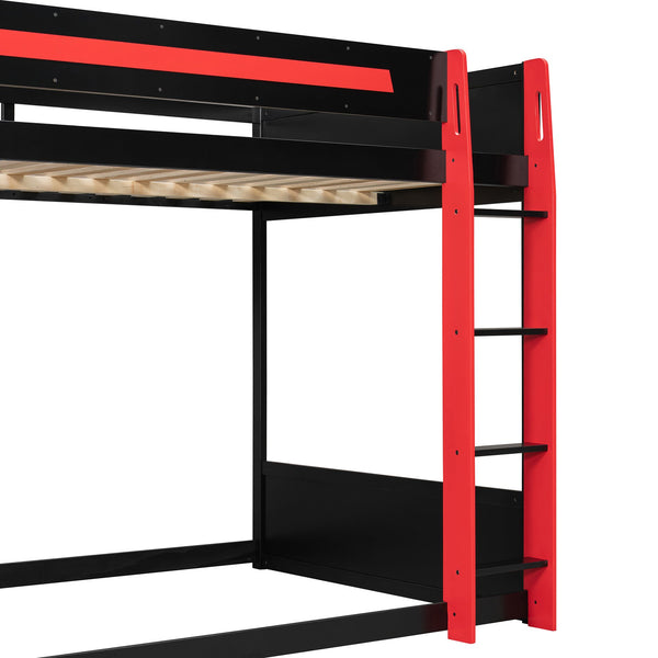 English Elm Full-size Gaming Loft Bed with Integrated Rgb Desk Usb Ports and Esports Frame Red LT000239AAR