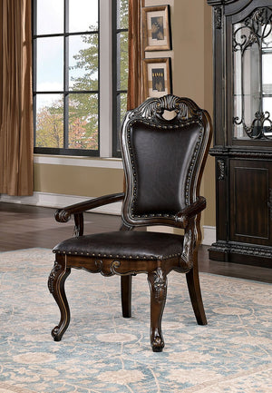 English Elm Luxurious Walnut Traditional Arm Chairs Set of 2 with Dark Brown Leatherette, Carved Cabriole Legs and Nailhead Trim B011P234735