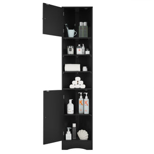 English Elm Multi-Functional Corner Cabinet Tall Trapezoid Bathroom Storage with Adjustable Shelves, Doors, Anti-Dump Device Black WF530911AAB