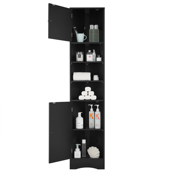 English Elm Multi-Functional Corner Cabinet Tall Trapezoid Bathroom Storage with Adjustable Shelves, Doors, Anti-Dump Device Black WF530911AAB