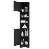 English Elm Multi-Functional Corner Cabinet Tall Bathroom Storage Cabinet With Two Doors and Adjustable Shelves, Open Shelf, Black